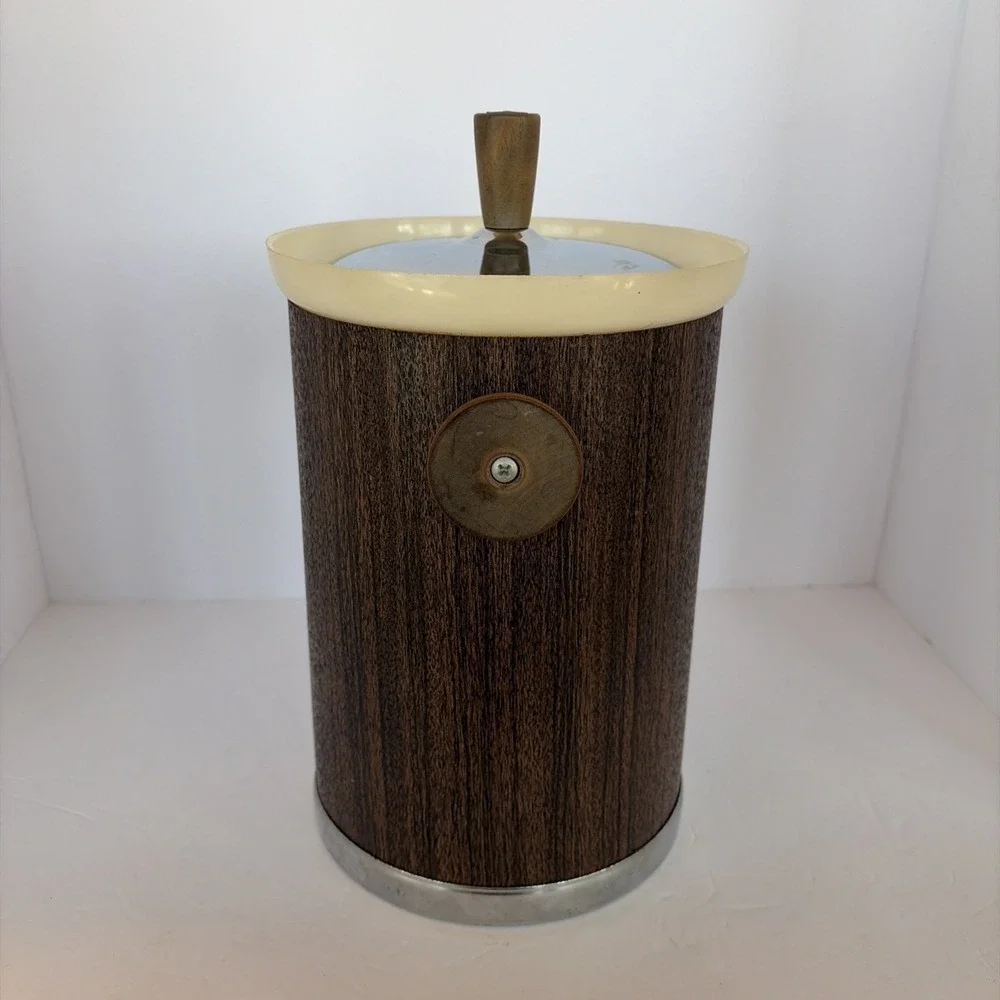 Kromex Mid Century Modern MCM‎ Wood look Chrome Ice Bucket Vintage 11 1/2